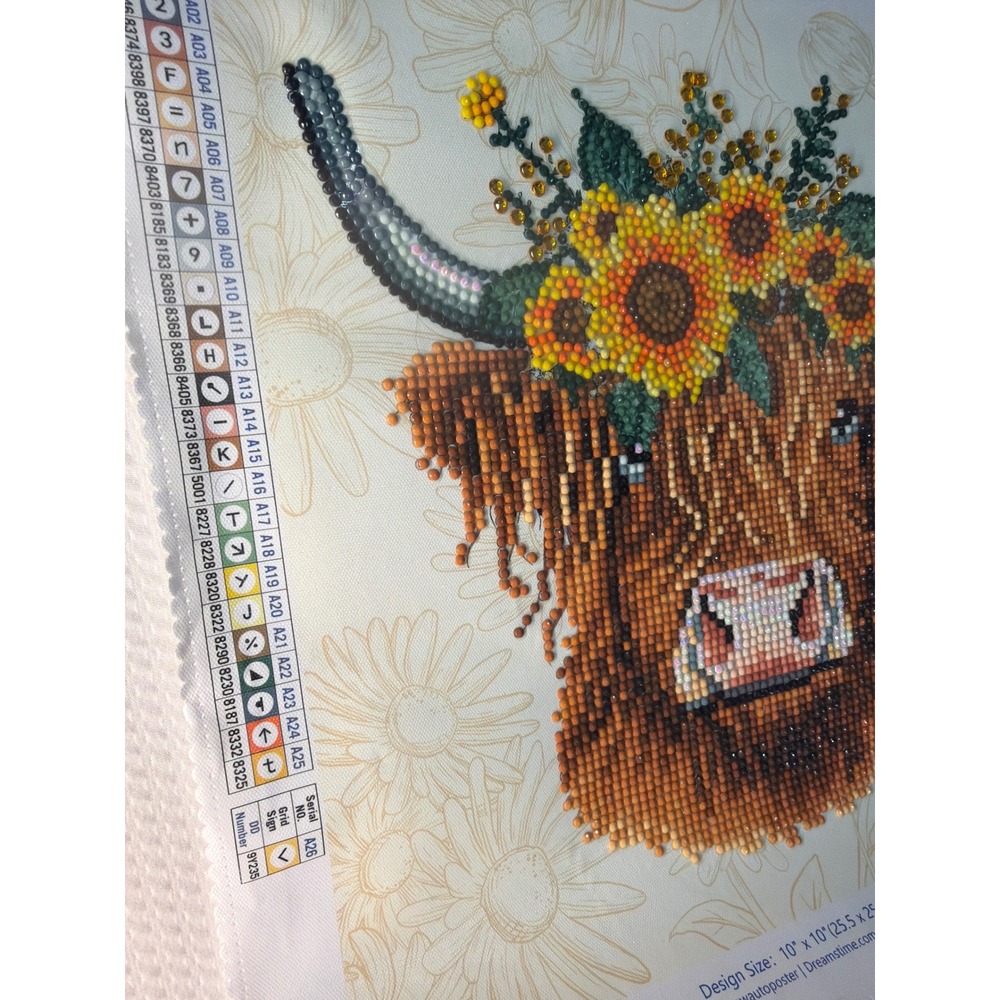 Diamond Dotz Sunflower Cow Highland Cow Partial Diamond Painting Completed Art - Picture 2 of 4